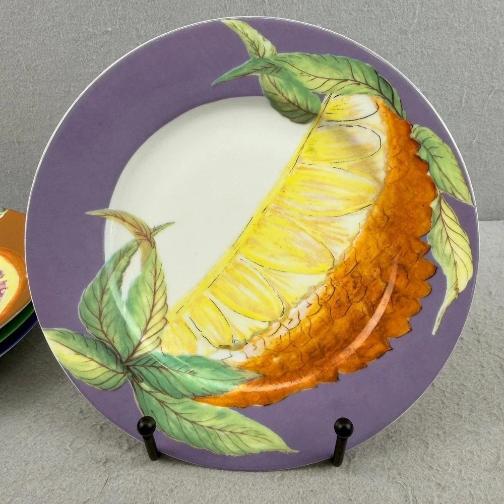 Philippe Deshoulieres Limoges Fruits‎ Exotiques Dessert Plates Set of 4 France